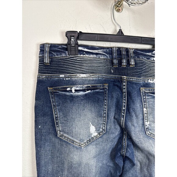 (R7) Embellish Jeans Mens Size 34/33 Biker Distressed Ribbed Paint Spattered - Picture 12 of 15
